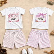 Gift For Kids, Beach, Summer, Adorable, Icon - Flamingo Shark Summer Custom Name - Personalized Kids Clothing Set