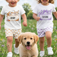 Gift For Kids, Beach, Summer, Adorable, Icon - Flamingo Shark Summer Custom Name - Personalized Kids Clothing Set
