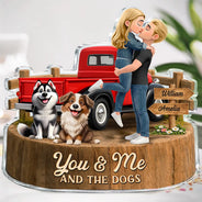 Gift For Couples,Old Couples,Gift For Husband,Gift For Wife,Gift For Boyfriend,Gift For Girlfriend,LGBT,Pet Lovers,Pet Couple,Dog Lovers,Dog Couple,Love - Flannel Couple You & Me And The Dogs - Personalized Custom Shaped Acrylic Plaque