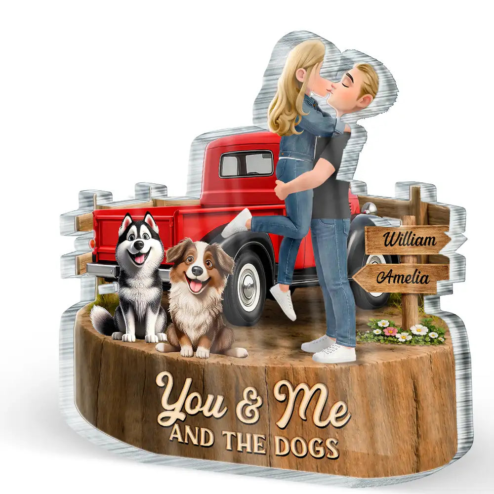 Gift For Couples,Old Couples,Gift For Husband,Gift For Wife,Gift For Boyfriend,Gift For Girlfriend,LGBT,Pet Lovers,Pet Couple,Dog Lovers,Dog Couple,Love - Flannel Couple You & Me And The Dogs - Personalized Custom Shaped Acrylic Plaque