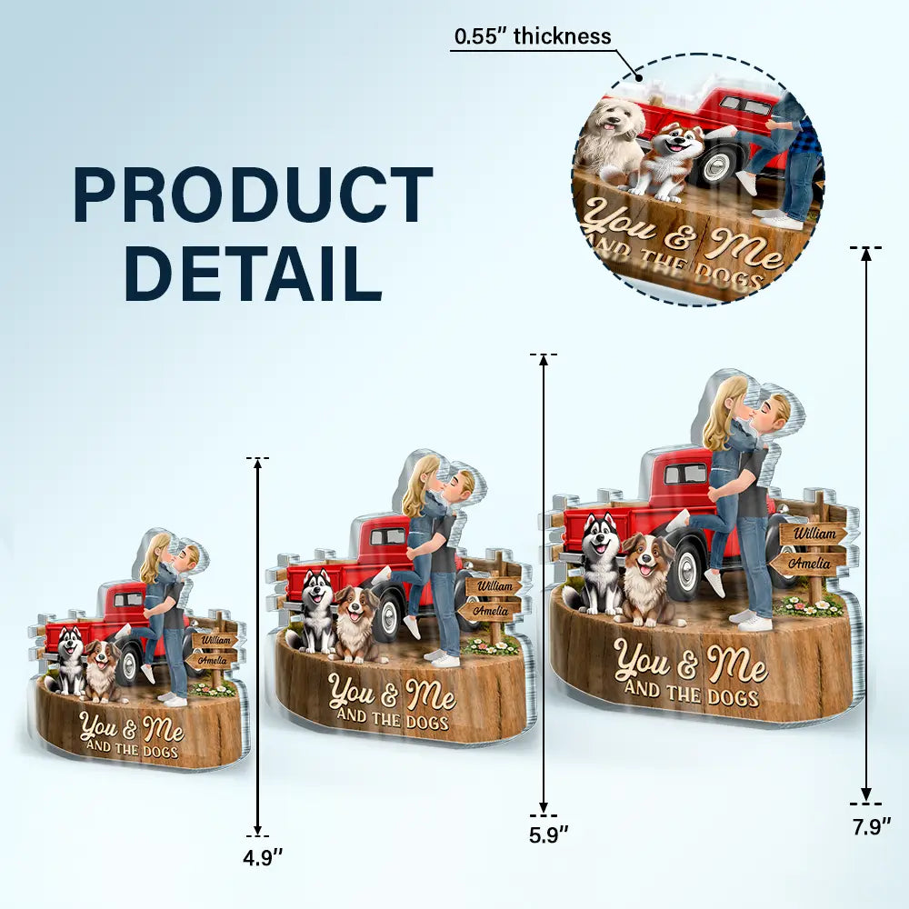 Gift For Couples,Old Couples,Gift For Husband,Gift For Wife,Gift For Boyfriend,Gift For Girlfriend,LGBT,Pet Lovers,Pet Couple,Dog Lovers,Dog Couple,Love - Flannel Couple You & Me And The Dogs - Personalized Custom Shaped Acrylic Plaque