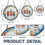 Gift For Wife,Gift For Women,Gift For Yourself,Gift For Mother,Gift For Aunt,Gift For Grandma,Gift For Daughter,Gift For Sisters,Single Mom,Mom - Daughters (Adult),Mom - Daughters (Young),Mom - Sons,Mom - Children,Grandma - Grandkids,Love - Floral Frame Grandma Mother And Children - Personalized Stained Glass Window Hanging Suncatcher
