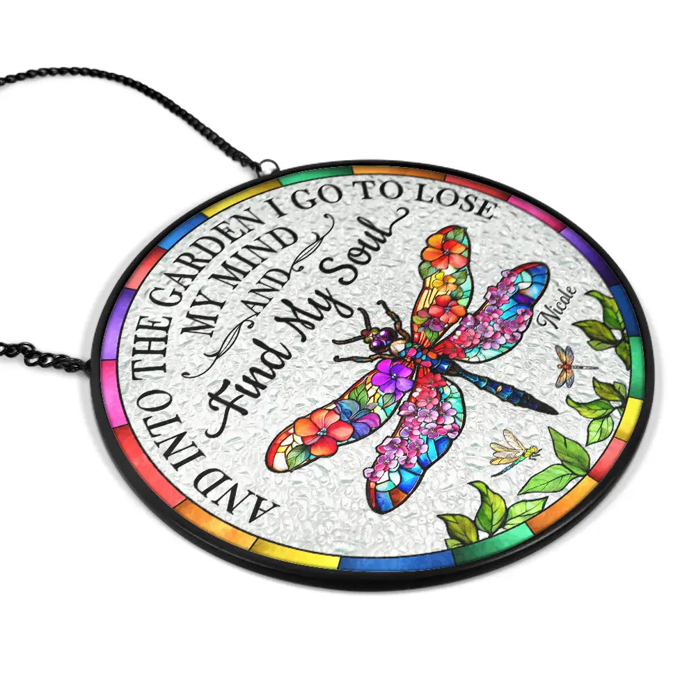 Gardening,Love - Floral Art And Into The Garden I Go - Personalized Stained Glass Window Hanging Suncatcher