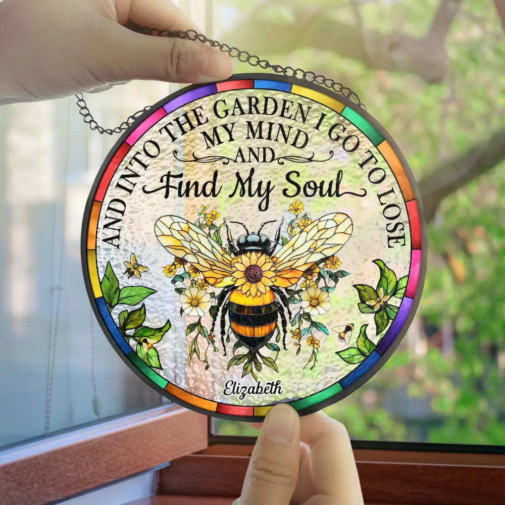 Gardening,Love - Floral Art And Into The Garden I Go - Personalized Stained Glass Window Hanging Suncatcher