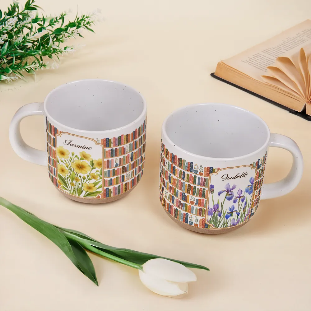 Christmas,Cozy,Reading,Gift For Yourself,Icon - Floral Bookself Reading Mug - Personalized Pottery Mug