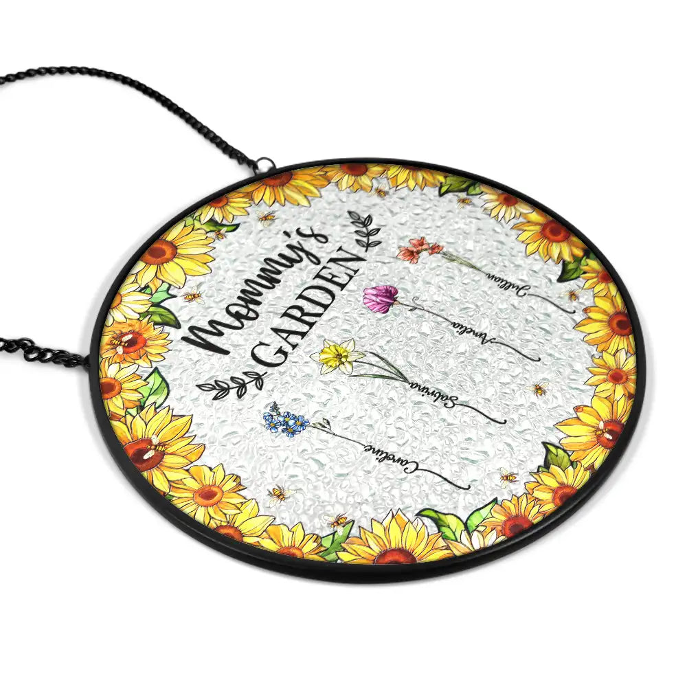 Gift For Women, Gift For Yourself, Gift For Mother, Gift For Grandma, Love - Floral Frame Birth Flower Grandma's Garden - Personalized Stained Glass Window Hanging Suncatcher