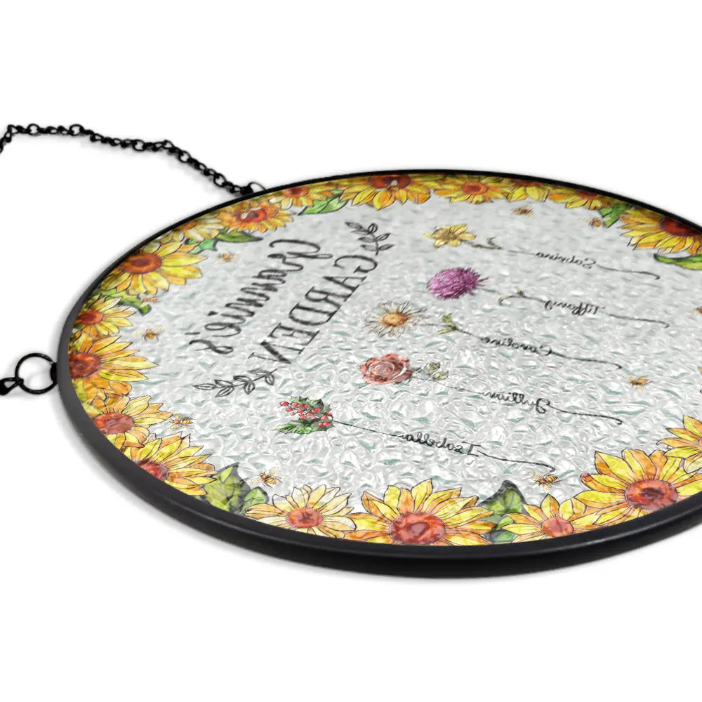 Gift For Women, Gift For Yourself, Gift For Mother, Gift For Grandma, Love - Floral Frame Birth Flower Grandma's Garden - Personalized Stained Glass Window Hanging Suncatcher