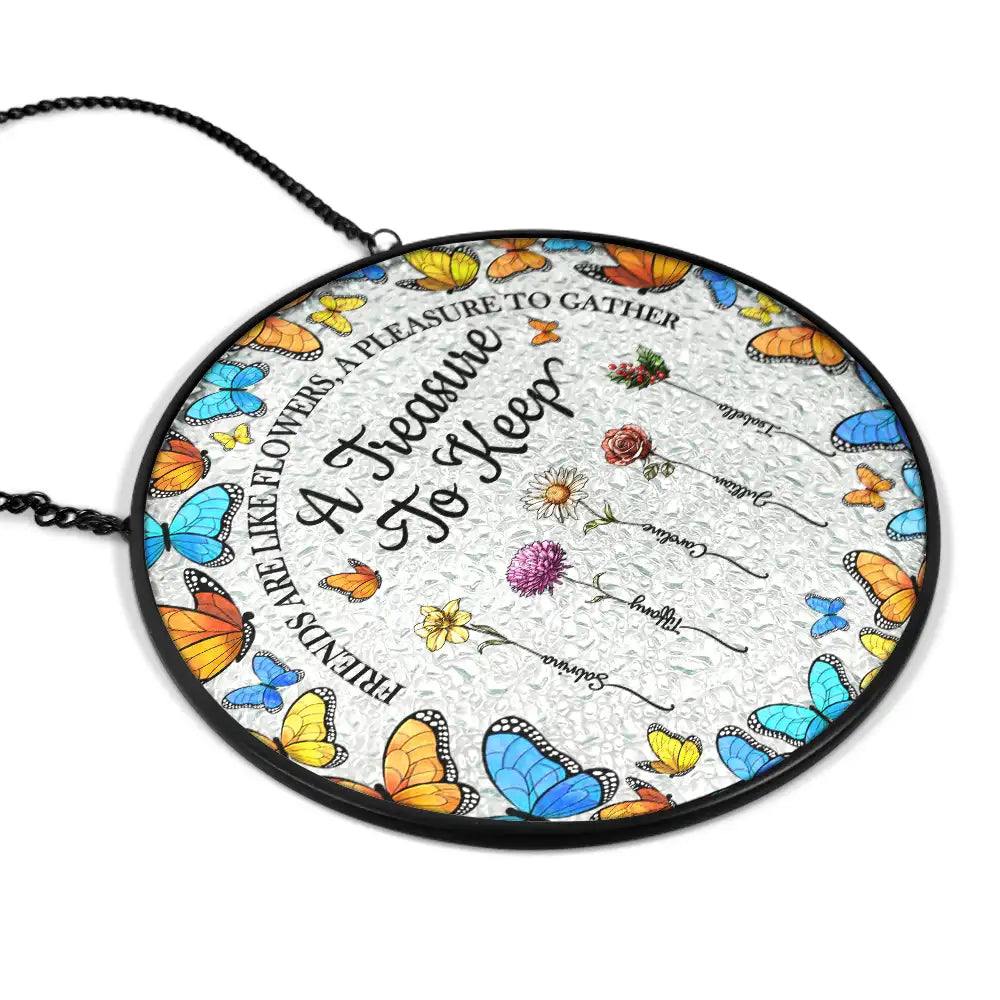 Gift For Women, Gift For Bestie, Old Best friends, Love - Floral Frame Grow An Old Friend - Personalized Stained Glass Window Hanging Suncatcher