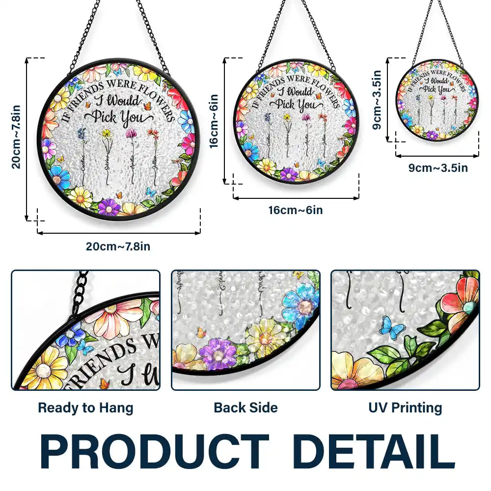 Gift For Women, Gift For Bestie, Old Best friends, Love - Floral Frame Grow An Old Friend - Personalized Stained Glass Window Hanging Suncatcher