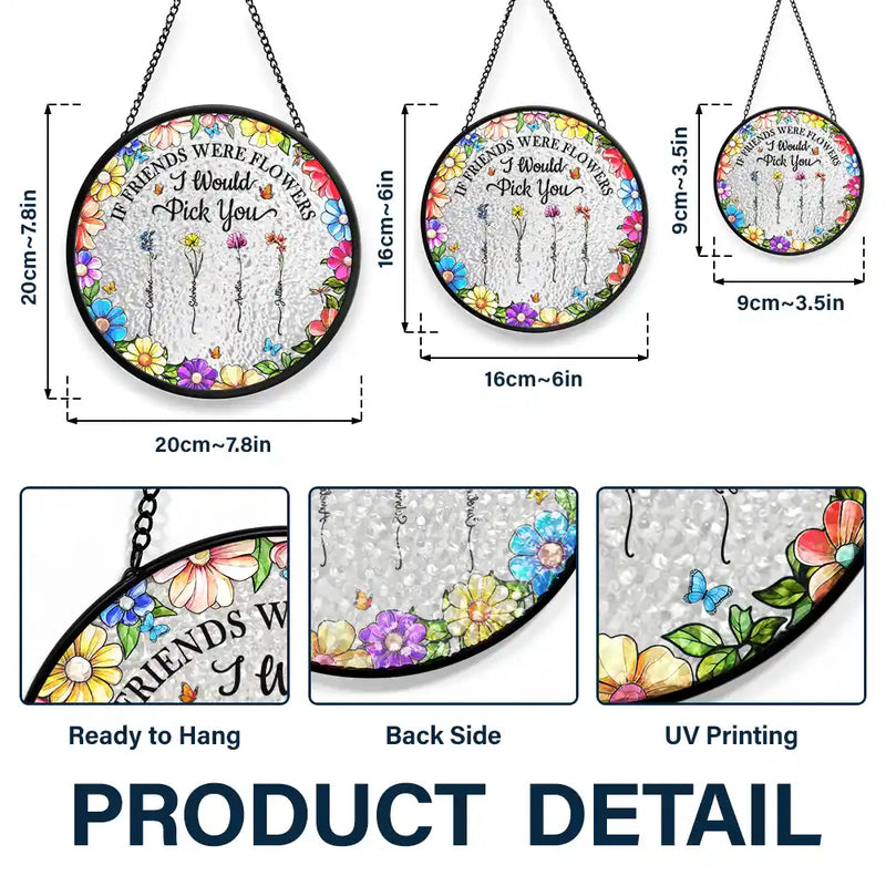 Gift For Women, Gift For Bestie, Old Best friends, Love - Floral Frame Grow An Old Friend - Personalized Stained Glass Window Hanging Suncatcher