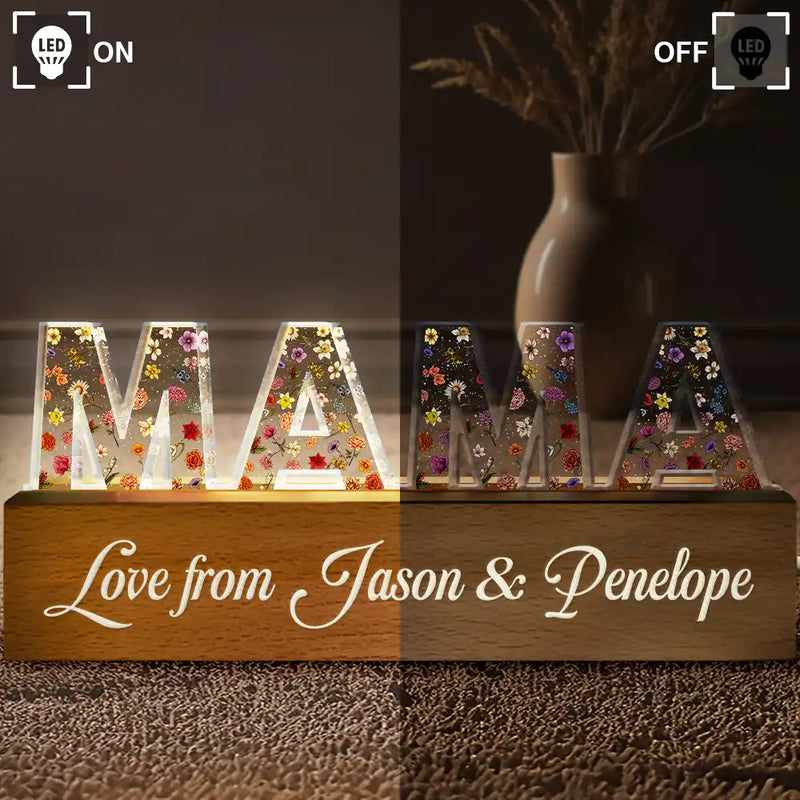 Gift For Mother,Gift For Grandma,Gift For Bestie,Family - Floral Letter Mom Dad Family Love - Personalized Custom Shaped LED Light
