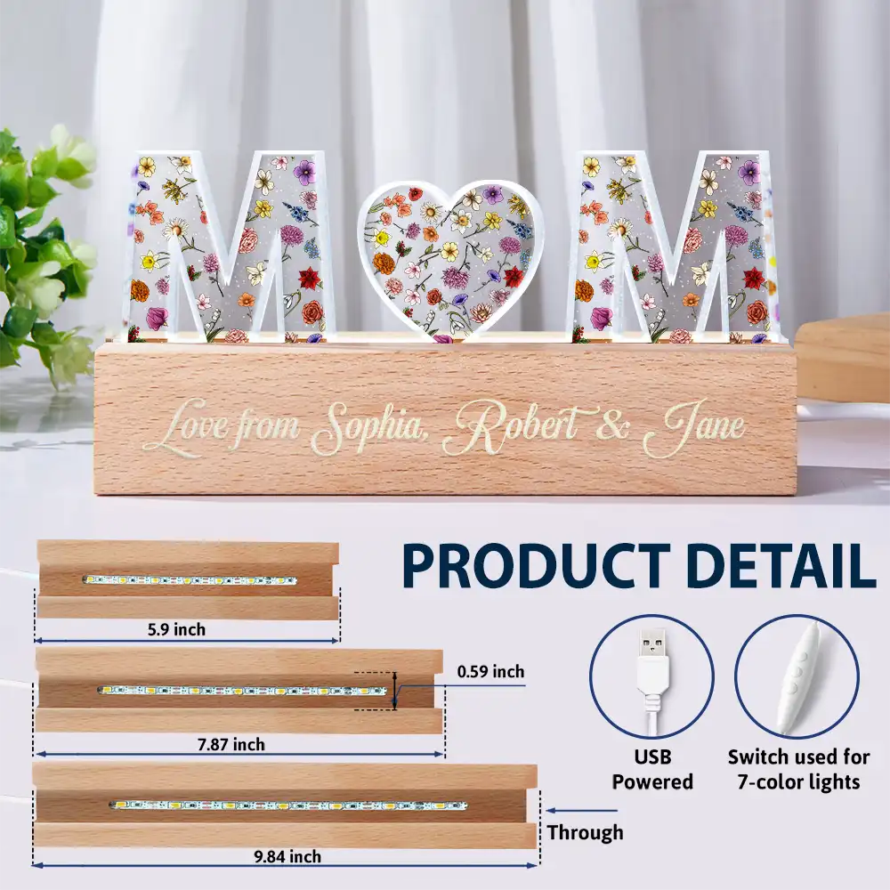 Gift For Mother,Gift For Grandma,Gift For Bestie,Family - Floral Letter Mom Dad Family Love - Personalized Custom Shaped LED Light
