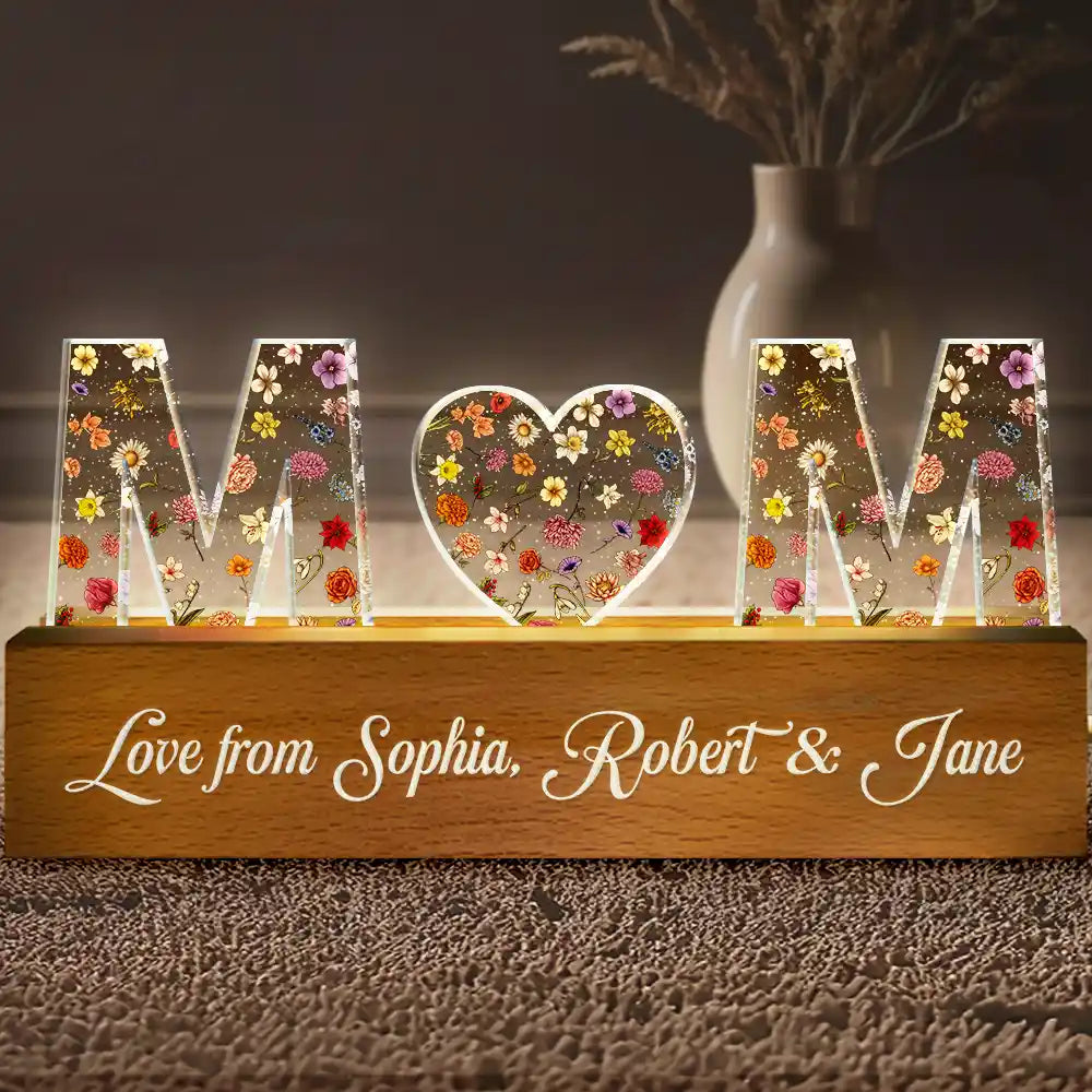 Floral Letter Mom Dad Family Love - Personalized Custom Shaped LED Light
