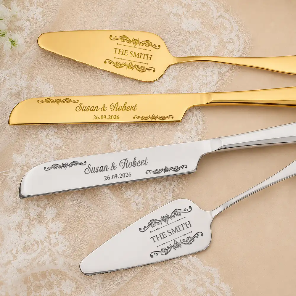 Romantic, Gift For Couples, Wedding, Custom Text - Floral Pattern Couple Wedding - Personalized Cake Cutting Set
