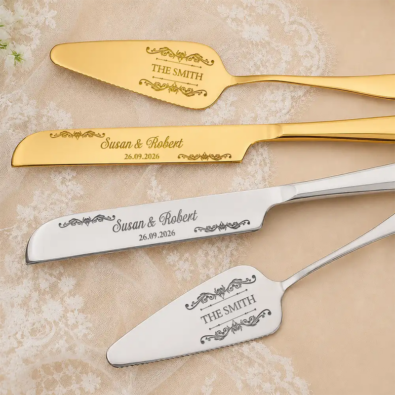 Romantic, Gift For Couples, Wedding, Custom Text - Floral Pattern Couple Wedding - Personalized Cake Cutting Set