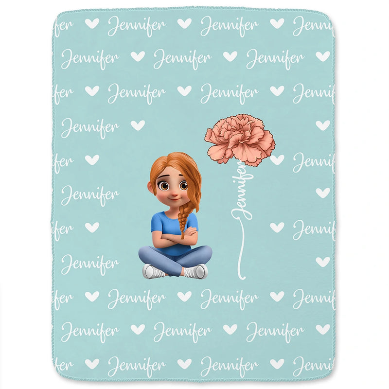 Gift For Kids,Gift For Grandkids,Happy - Flower Birth Month & Name Cute 3D Version - Personalized Fleece Blanket, Sherpa Blanket