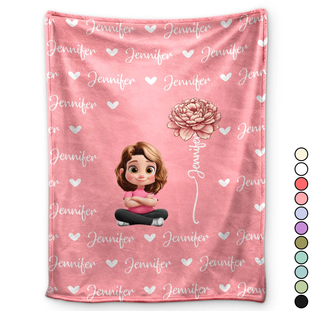 Gift For Kids,Gift For Grandkids,Happy - Flower Birth Month & Name Cute 3D Version - Personalized Fleece Blanket, Sherpa Blanket
