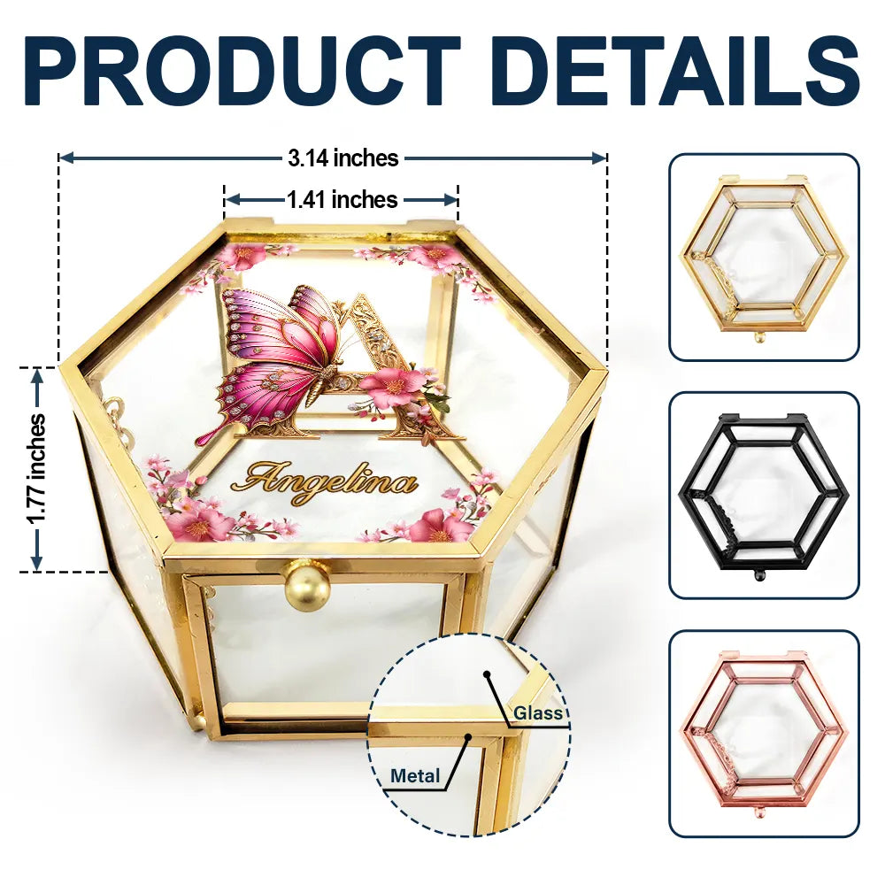 Gift For Yourself,Gift For Women,Gift For Men - Flower Butterfly Monogram - Personalized Glass Jewelry Box