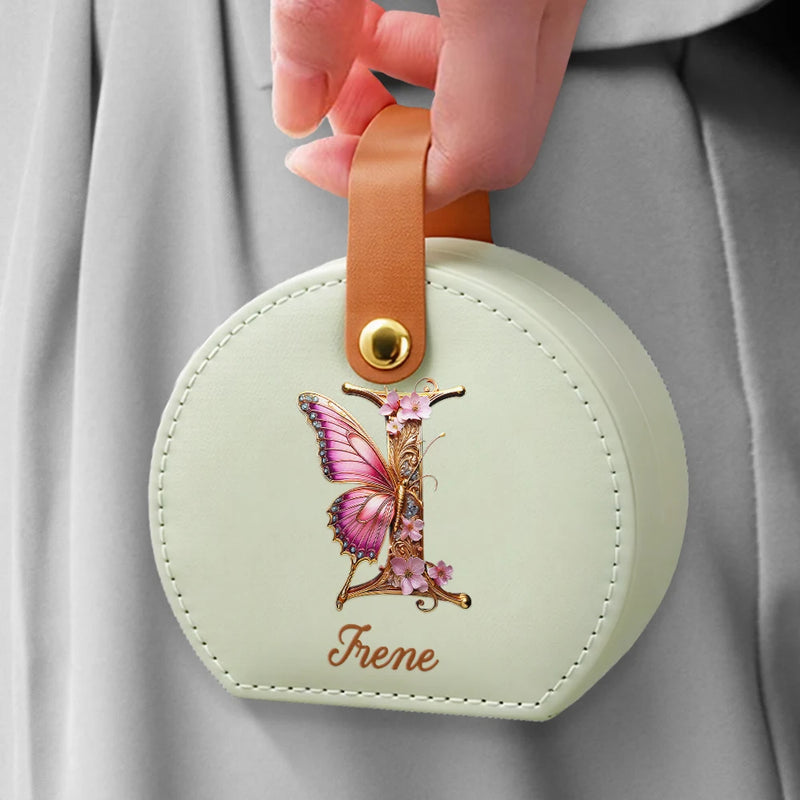 Gift For Yourself,Travel,Gift For Women,Summer,Happy - Flower Butterfly Monogram - Personalized Jewelry Box With Handle
