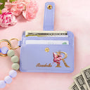 Gift For Yourself,Gift For Women,Happy,Gift For Bestie  - Flower Butterfly Monogram - Personalized Keychain Wristlet Leather Wallet