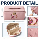 Gift For Yourself, Gift For Women, Happy - Flower Butterfly Monogram - Personalized Leather Makeup Bag