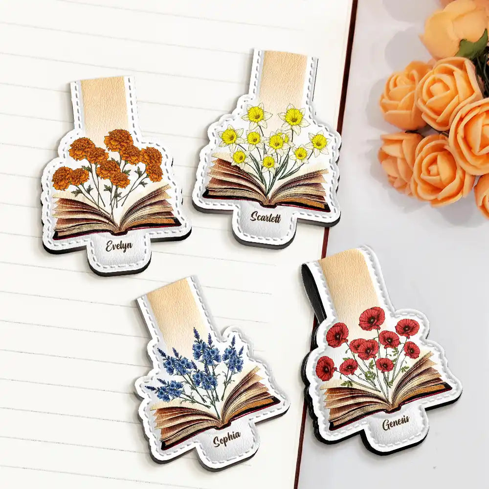Gift For Yourself, Reading - Flowers Growing From Book - Personalized Custom Shaped Leather Magnetic Bookmark