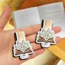 Gift For Yourself, Reading - Flowers Growing From Book - Personalized Custom Shaped Leather Magnetic Bookmark