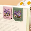 Reading, Gift For Yourself, Gift For Women, Happy - Flowers Growing From Book, Birth Month Flowers - Personalized Leather Magnetic Bookmark