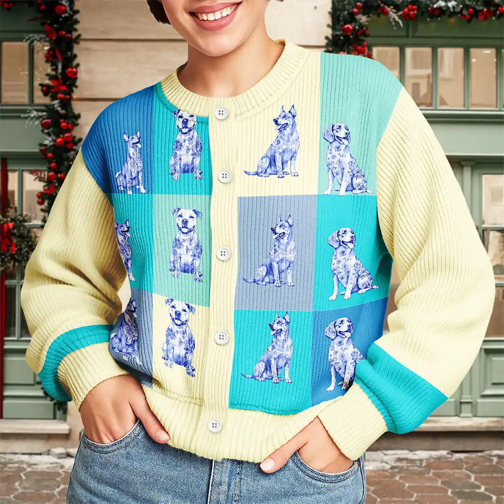 Happy,Dog Lovers - Flowers Toile Dog - Personalized Cardigan