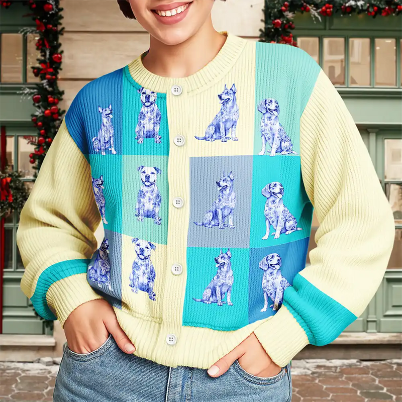 Happy,Dog Lovers - Flowers Toile Dog - Personalized Cardigan