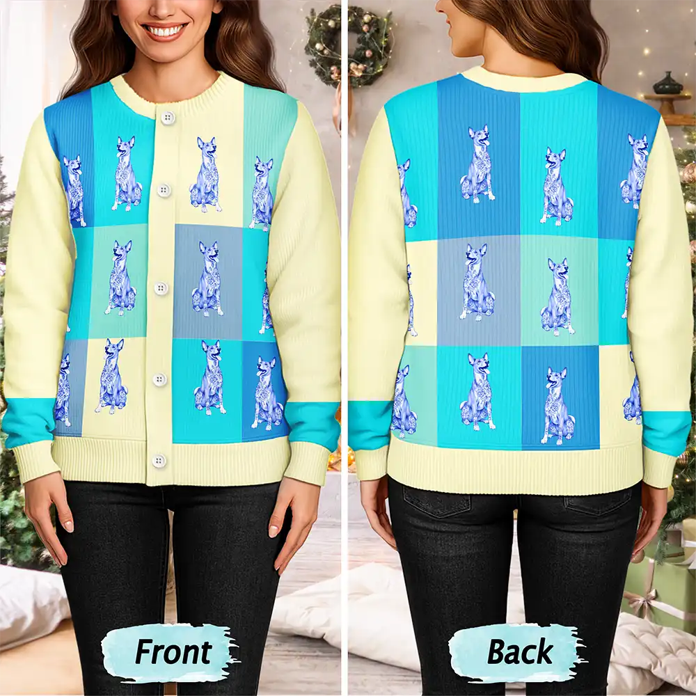 Happy,Dog Lovers - Flowers Toile Dog - Personalized Cardigan