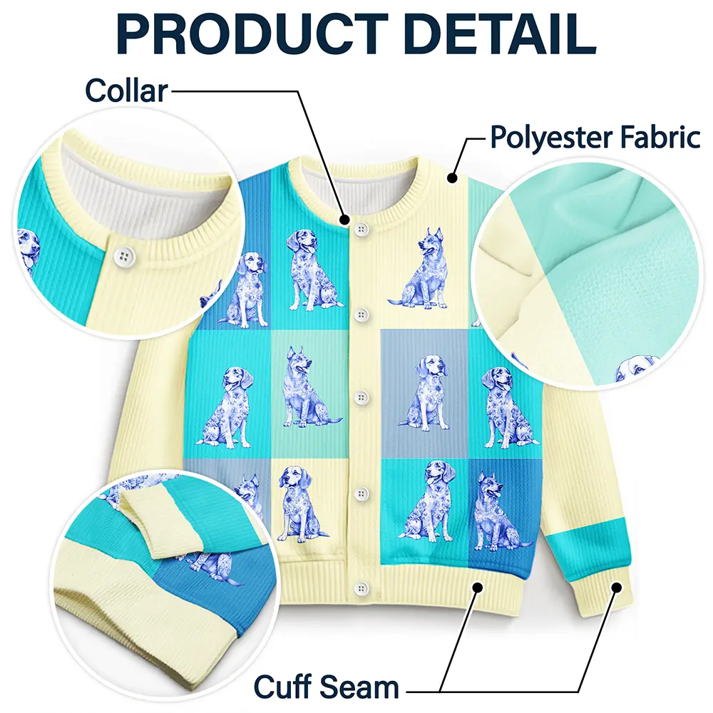 Happy,Dog Lovers - Flowers Toile Dog - Personalized Cardigan