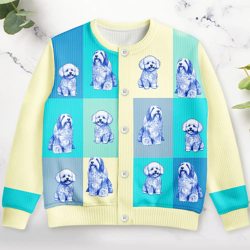 Happy,Dog Lovers - Flowers Toile Dog - Personalized Cardigan