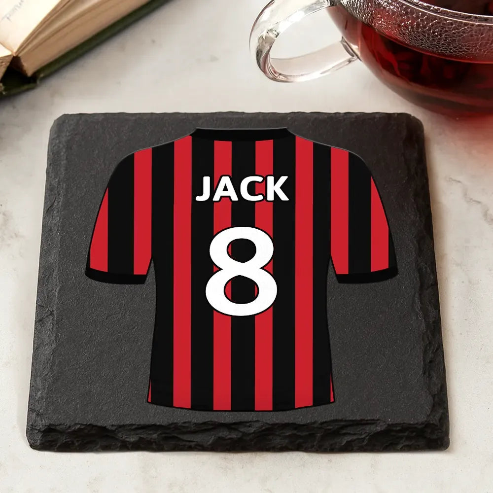 Football,Happy,Gift For Husband,Parents,Gift For Men,Gift For Yourself,Gift For Grandpa,Sport Dad,Gift For Kids - Football Shirt Dad Grandpa Kid - Personalized Slate Coaster