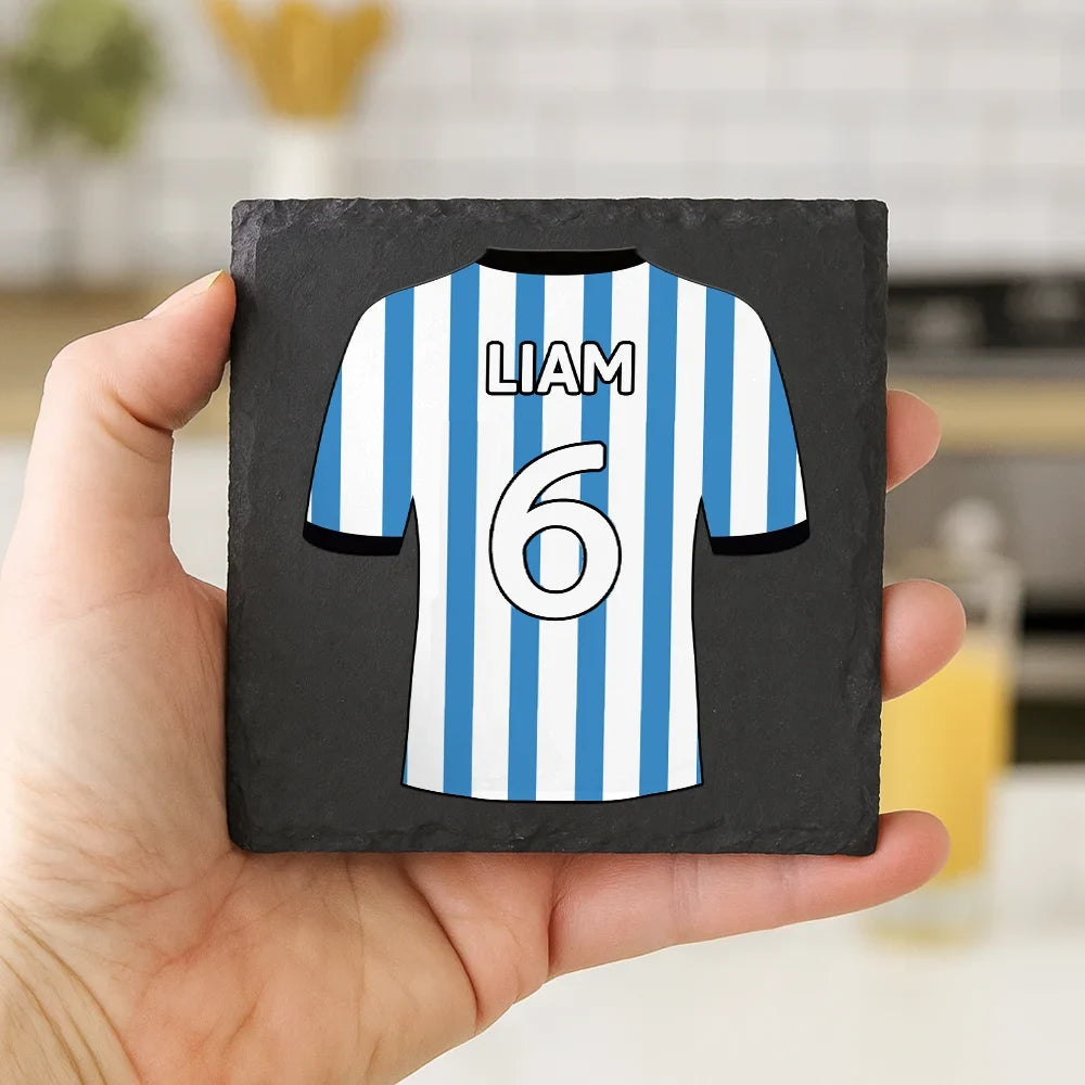 Football,Happy,Gift For Husband,Parents,Gift For Men,Gift For Yourself,Gift For Grandpa,Sport Dad,Gift For Kids - Football Shirt Dad Grandpa Kid - Personalized Slate Coaster