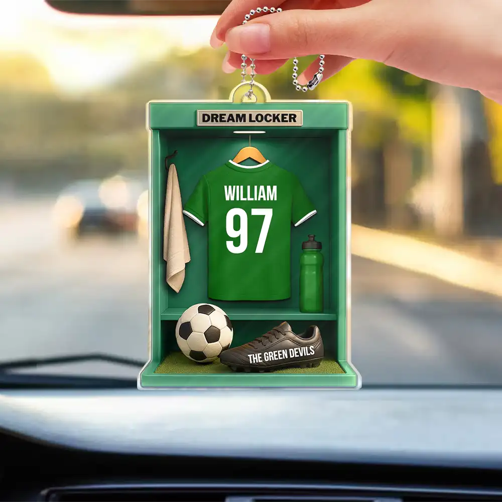 Football,Happy - Football Soccer Locker 3D Effect - Personalized Acrylic Car Hanger
