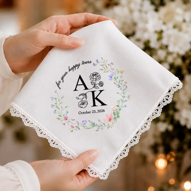 Sentimental,Gift For Children,Gift For Daughter,Wedding,Icon,Custom Text - Birth Flower Toile Blue Wedding Bridal To Daughter Granddaughter - Personalized Handkerchief