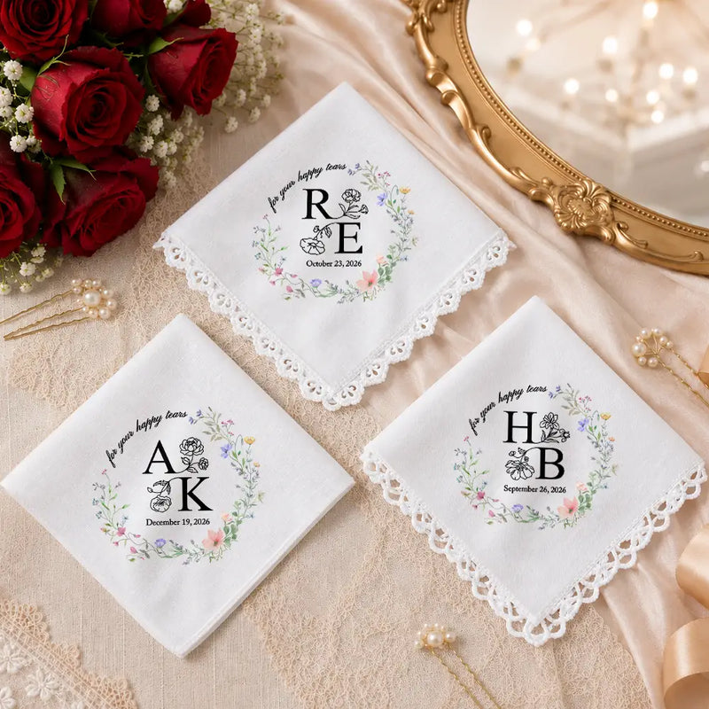 Sentimental,Gift For Children,Gift For Daughter,Wedding,Icon,Custom Text - Birth Flower Toile Blue Wedding Bridal To Daughter Granddaughter - Personalized Handkerchief