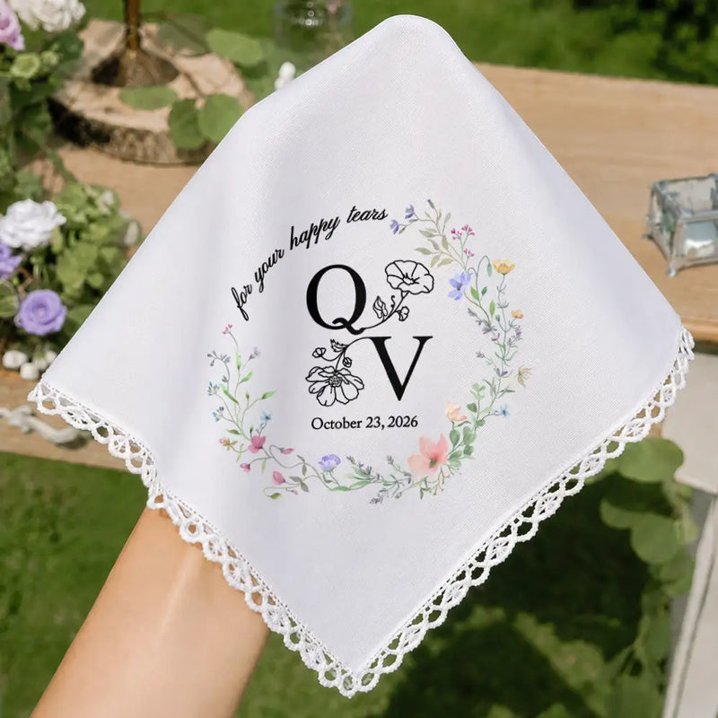 Sentimental,Gift For Children,Gift For Daughter,Wedding,Icon,Custom Text - Birth Flower Toile Blue Wedding Bridal To Daughter Granddaughter - Personalized Handkerchief