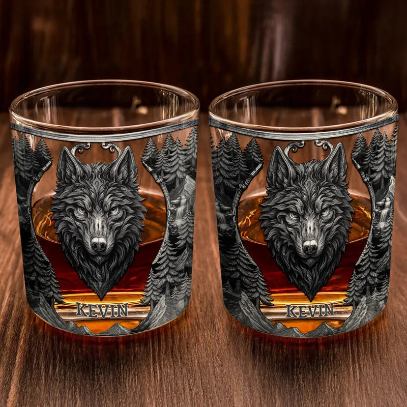 Gift For Yourself,Gift For Men,Happy - Forest Alpha Wolf Favorite Spirit Is Whiskey - Personalized Whiskey Glass