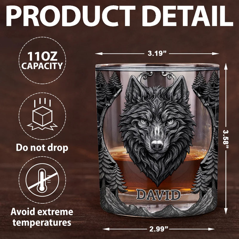 Gift For Yourself,Gift For Men,Happy - Forest Alpha Wolf Favorite Spirit Is Whiskey - Personalized Whiskey Glass