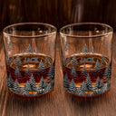 Gift For Men,Gift For Yourself,Dad's Hobby,Gift For Father,Happy - Forest & Clouds Camping Vibe Nature Inspired - Personalized Whiskey Glass