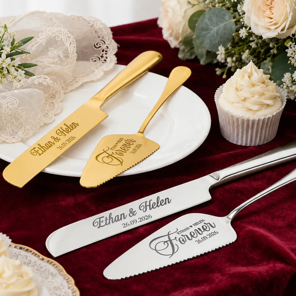 Romantic, Gift For Couples, Wedding, Custom Text - Forever Couple Wedding - Personalized Cake Cutting Set
