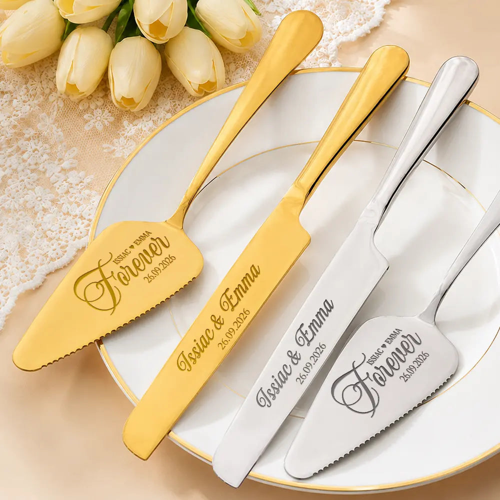 Romantic, Gift For Couples, Wedding, Custom Text - Forever Couple Wedding - Personalized Cake Cutting Set