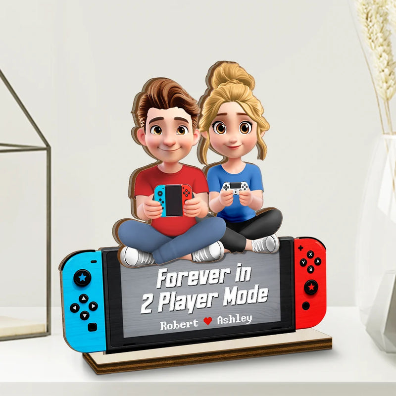 Gift For Couples,Gift For Husband,Gift For Wife,Gift For Boyfriend,Gift For Girlfriend,Happy - Forever In 2 Player Mode - Personalized Custom Shaped 2-Layered Wooden Plaque