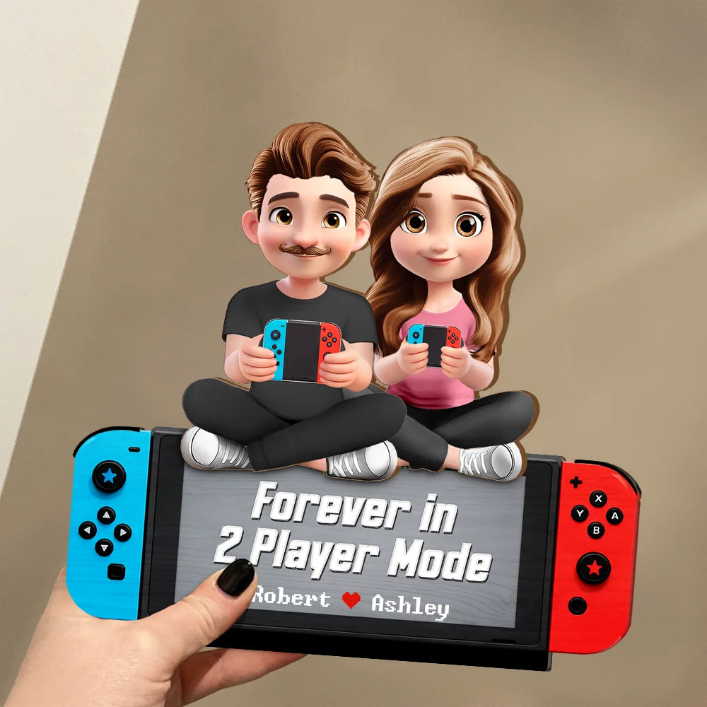 Gift For Couples,Gift For Husband,Gift For Wife,Gift For Boyfriend,Gift For Girlfriend,Happy - Forever In 2 Player Mode - Personalized Custom Shaped 2-Layered Wooden Plaque