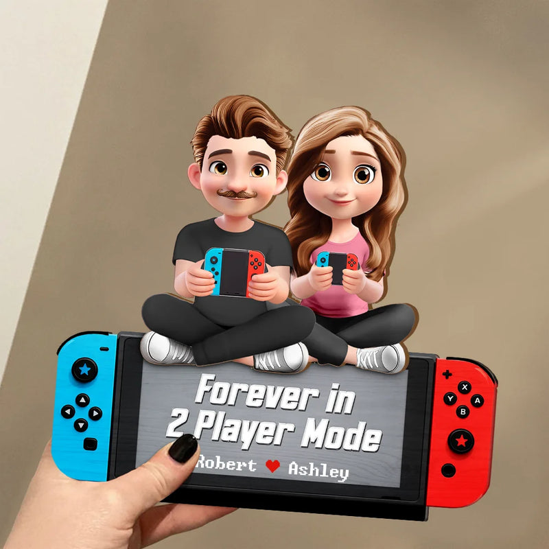 Gift For Couples,Gift For Husband,Gift For Wife,Gift For Boyfriend,Gift For Girlfriend,Happy - Forever In 2 Player Mode - Personalized Custom Shaped 2-Layered Wooden Plaque