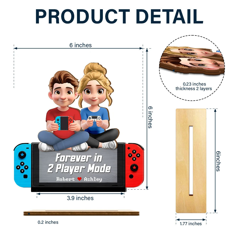 Gift For Couples,Gift For Husband,Gift For Wife,Gift For Boyfriend,Gift For Girlfriend,Happy - Forever In 2 Player Mode - Personalized Custom Shaped 2-Layered Wooden Plaque