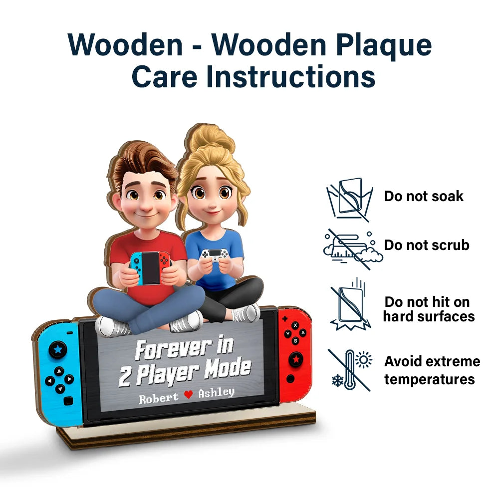 Gift For Couples,Gift For Husband,Gift For Wife,Gift For Boyfriend,Gift For Girlfriend,Happy - Forever In 2 Player Mode - Personalized Custom Shaped 2-Layered Wooden Plaque