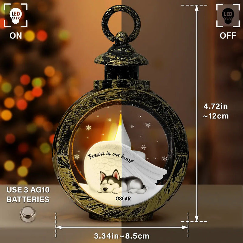 Sad,Christmas,Memorial,Dog Lovers - Forever In My Heart - Personalized Candlelight Lantern Ornament